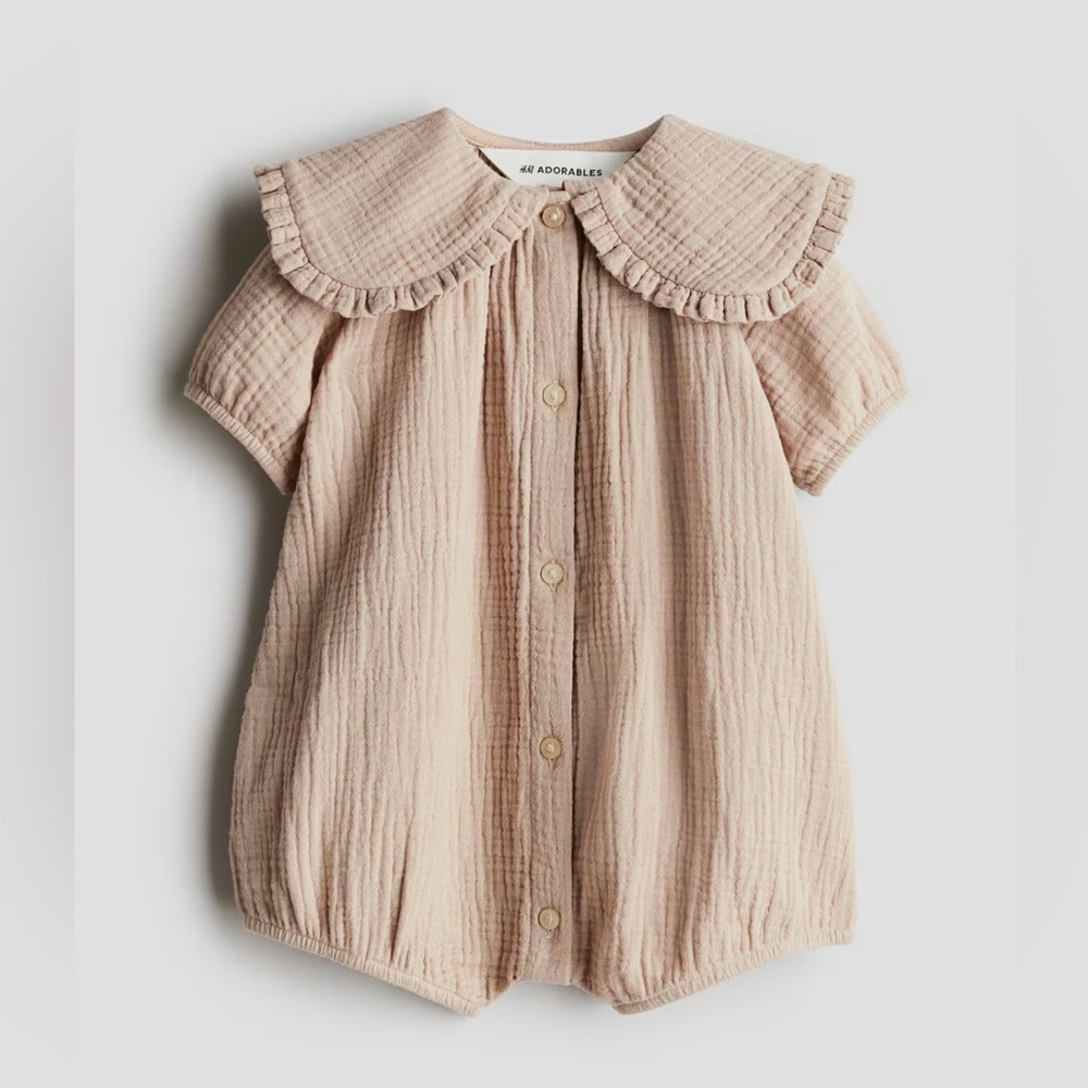NWT H&M ADORABLES COTTON MUSLIN ROMPER SUIT BEIGE🧸🤎